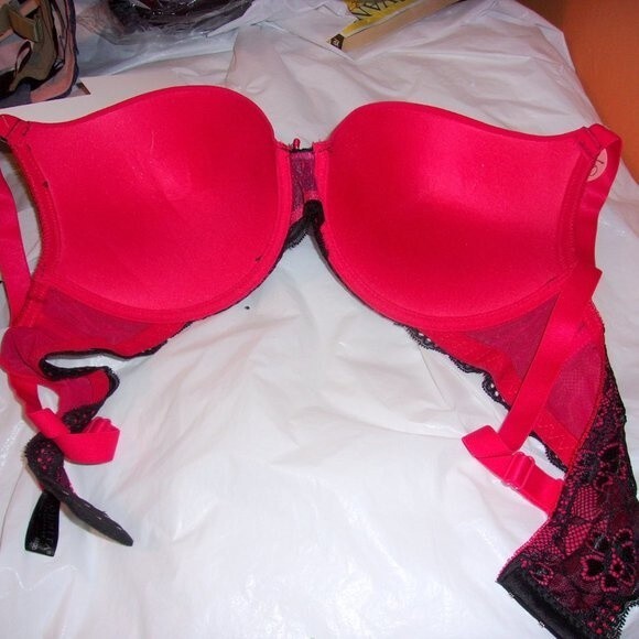 Youmita 36DD Red Floral Lace Overlay Plunge Bra - Picture 3 of 11